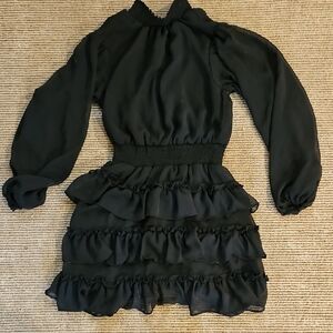 1. State Black Tiered Bishop Sleeve Mini Dress
